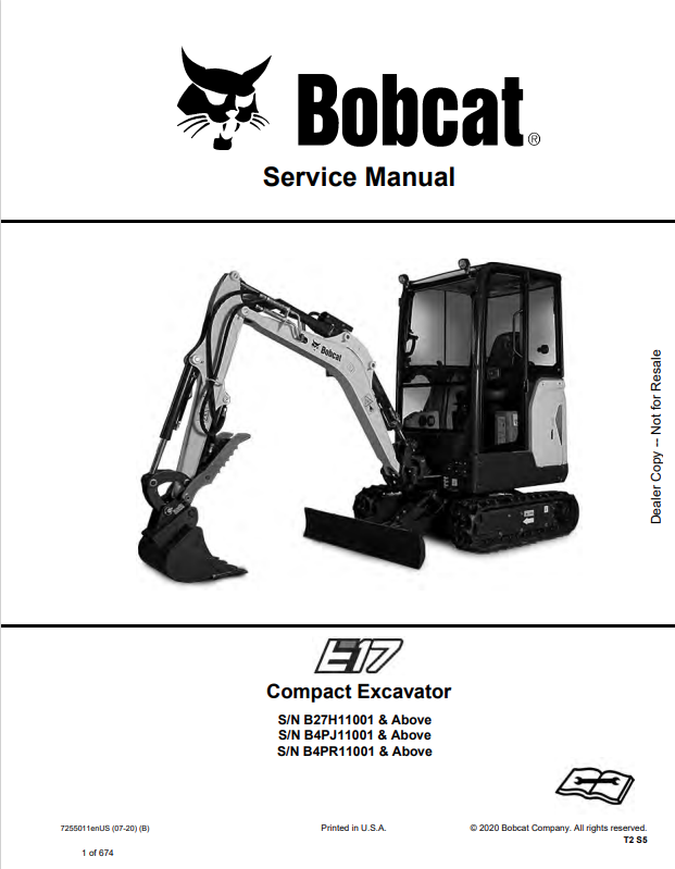 BOBCAT E17 COMPACT EXCAVATOR SERVICE MANUAL 7255011 PDF