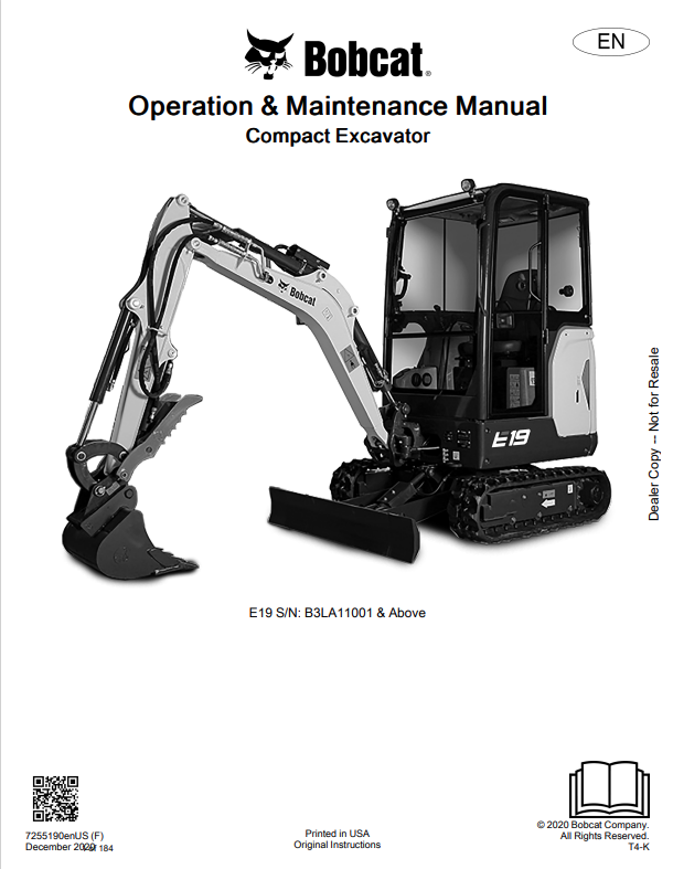 BOBCAT E19 COMPACT EXCAVATOR OPERATION AND MAINTENANCE MANUAL 7255190 PDF
