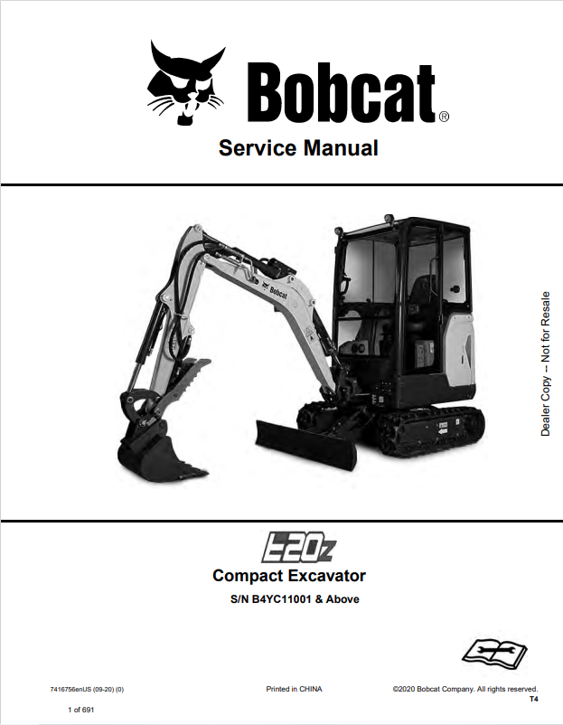 BOBCAT E20z COMPACT EXCAVATOR SERVICE MANUAL 7416756 PDF