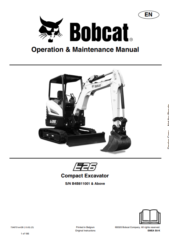 BOBCAT E26 COMPACT EXCAVATOR OPERATION AND MAINTENANCE MANUAL 7349751 PDF