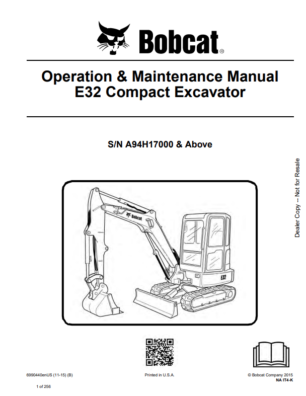 BOBCAT E32 COMPACT EXCAVATOR OPERATION AND MAINTENANCE MANUAL 6990440 PDF