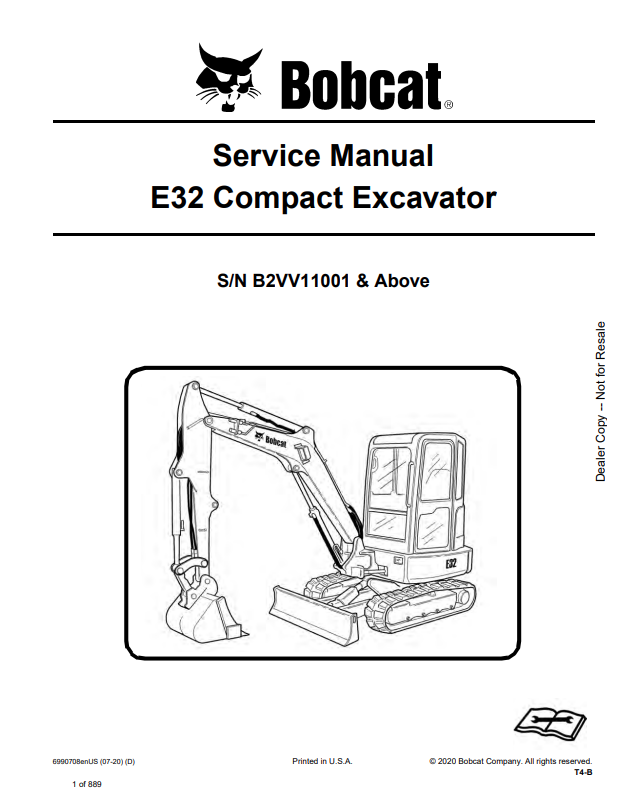 BOBCAT E32 COMPACT EXCAVATOR SERVICE MANUAL 6990708 PDF