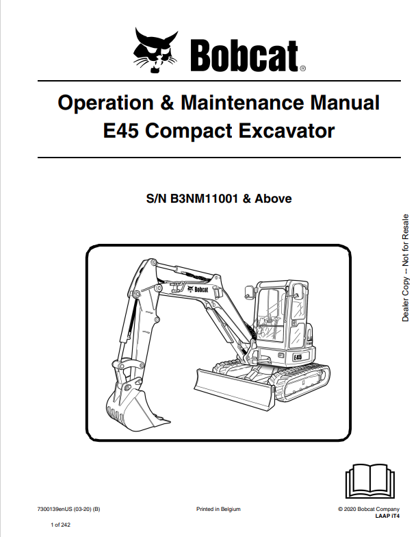 BOBCAT E45 COMPACT EXCAVATOR OPERATION AND MAINTENANCE MANUAL 7300139 PDF