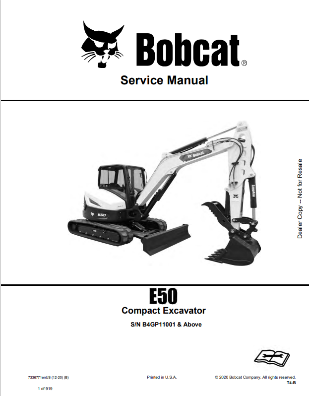 BOBCAT E50 COMPACT EXCAVATOR SERVICE MANUAL 7336771 PDF