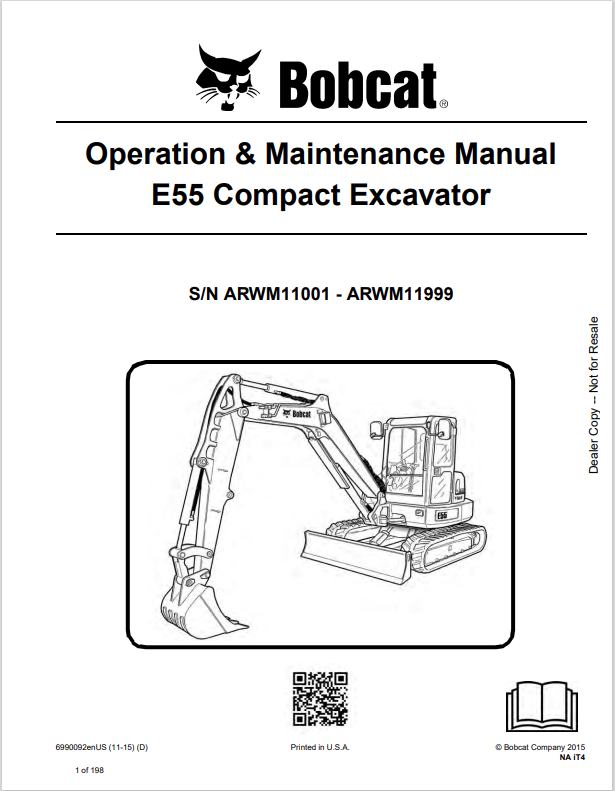 BOBCAT E55 COMPACT EXCAVATOR OPERATION AND MAINTENANCE MANUAL 6990092 PDF