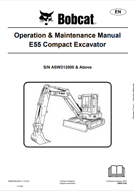 BOBCAT E55 COMPACT EXCAVATOR OPERATION AND MAINTENANCE MANUAL 6990450 PDF