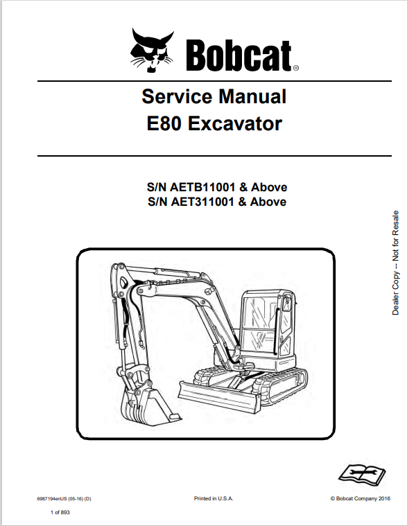 BOBCAT E80 EXCAVATOR SERVICE MANUAL 6987194 PDF