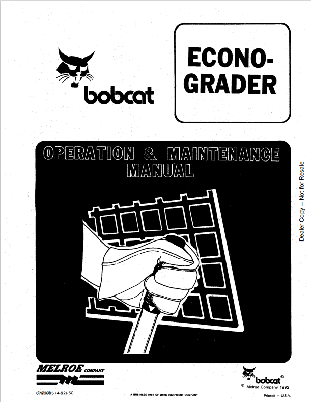 BOBCAT ECONO-GRADER OPERATION AND MAINTENANCE MANUAL 6720895 PDF