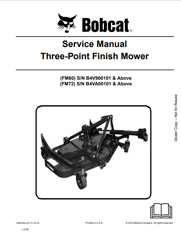 BOBCAT FM60, FM72 THREE-POINT FINISH MOWER SERVICE MANUAL 7384025 PDF