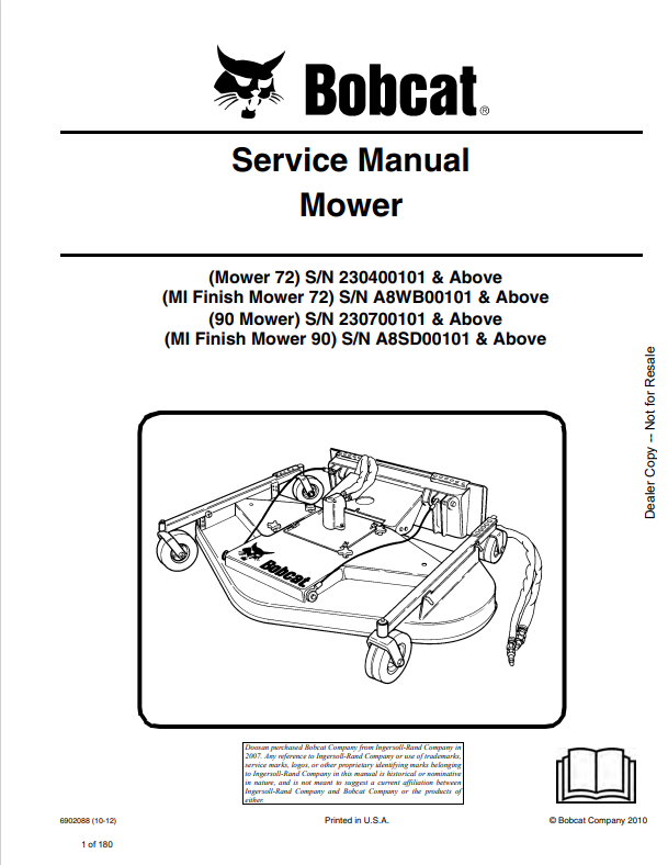 BOBCAT MOWER 72, MI FINISH MOWER 72, 90 MOWER, MI FINISH MOWER 90 MOWER SERVICE MANUAL 6902088 PDF