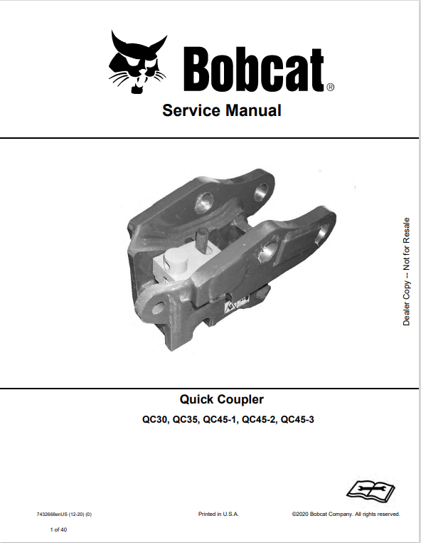 BOBCAT QC30, QC35, QC45-1, QC45-2, QC45-3 QUICK COUPLER SERVICE MANUAL 7432668 PDF