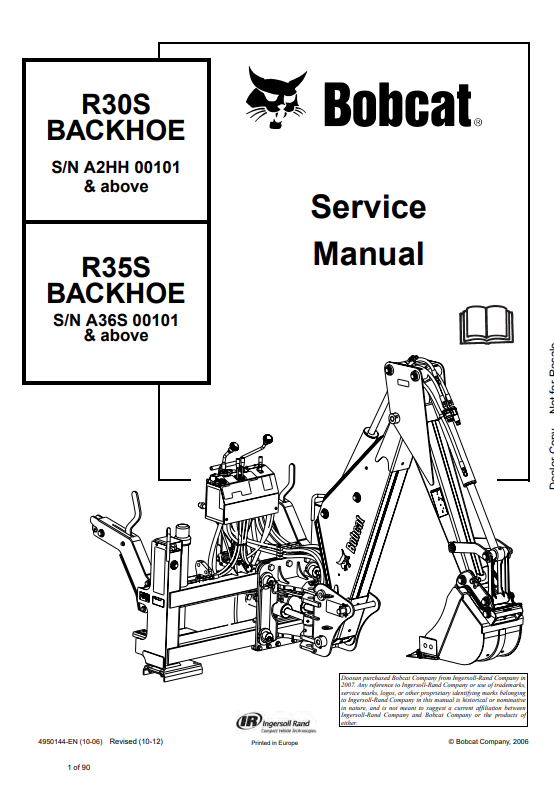 BOBCAT R30S, R35S BACKHOE SERVICE MANUAL 4950144 PDF