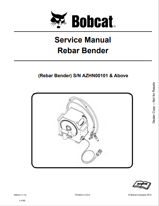 BOBCAT REBAR BENDER SERVICE MANUAL 6990431 PDF