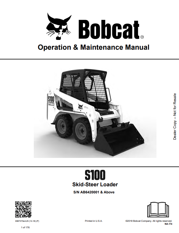 BOBCAT S100 SKID STEER LOADER OPERATION AND MAINTENANCE MANUAL 6987370 PDF