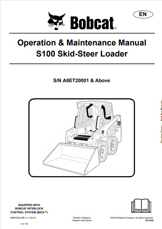 BOBCAT S100 SKID STEER LOADER OPERATION AND MAINTENANCE MANUAL 6987402 PDF