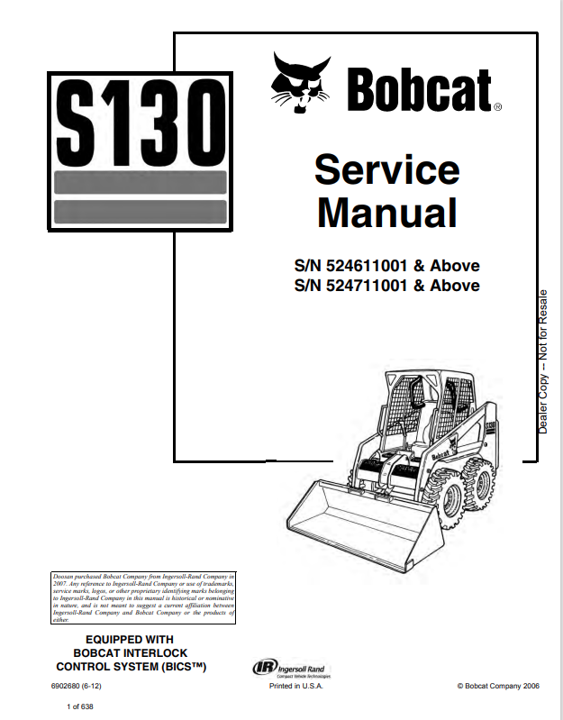 BOBCAT S130 SERVICE MANUAL 6902680 PDF