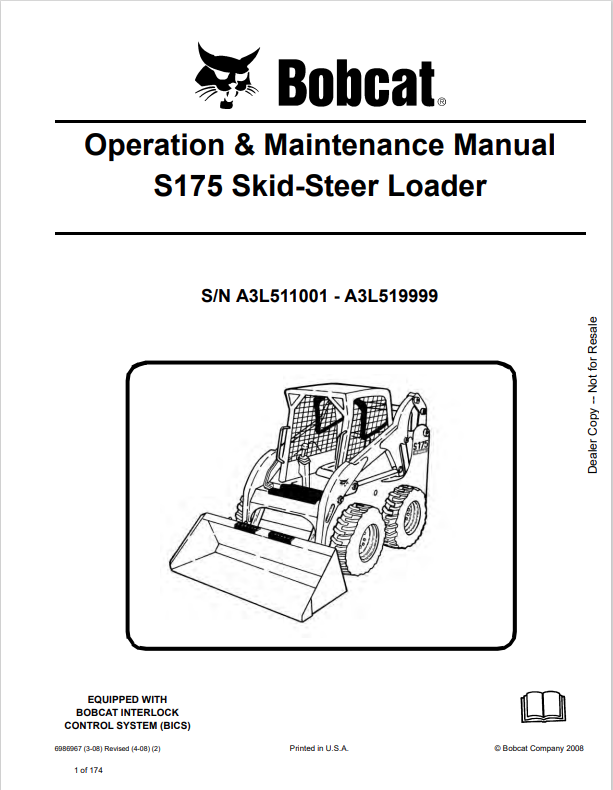 BOBCAT S175 SKID STEER LOADER OPERATION AND MAINTENANCE MANUAL 6986967 PDF