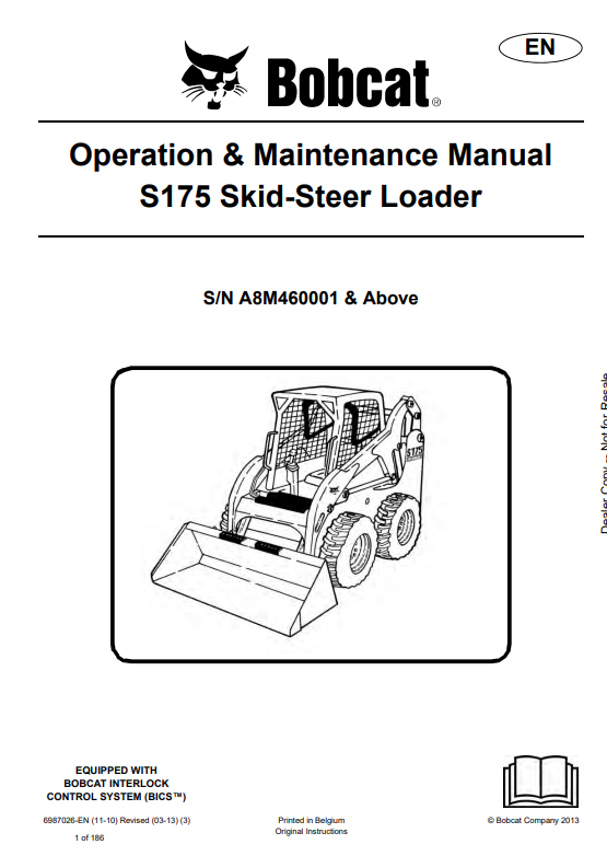 BOBCAT S175 SKID STEER LOADER OPERATION AND MAINTENANCE MANUAL 6987026 PDF