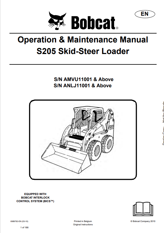 BOBCAT S220 SKID STEER LOADER OPERATION AND MAINTENANCE MANUAL 6989782 PDF