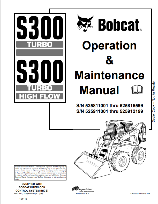 BOBCAT S300 TURBO, S300 TURBO HIGH FLOW OPERATION AND MAINTENANCE MANUAL 6902700 PDF