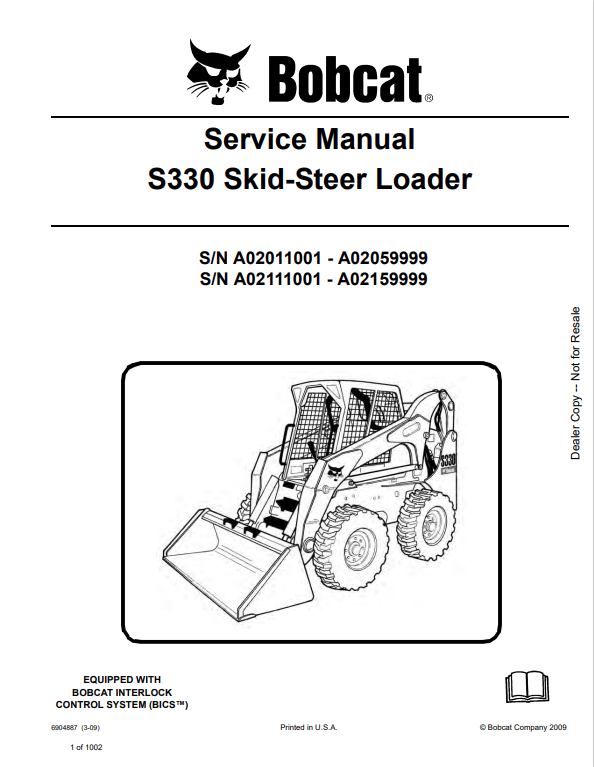 BOBCAT S330 SKID STEER LOADER SERVICE MANUAL 6904887 PDF