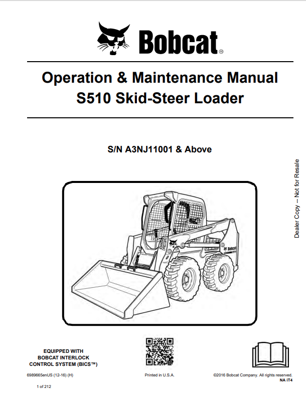 BOBCAT S510 SKID STEER LOADER OPERATION AND MAINTENANCE MANUAL 6989665 PDF