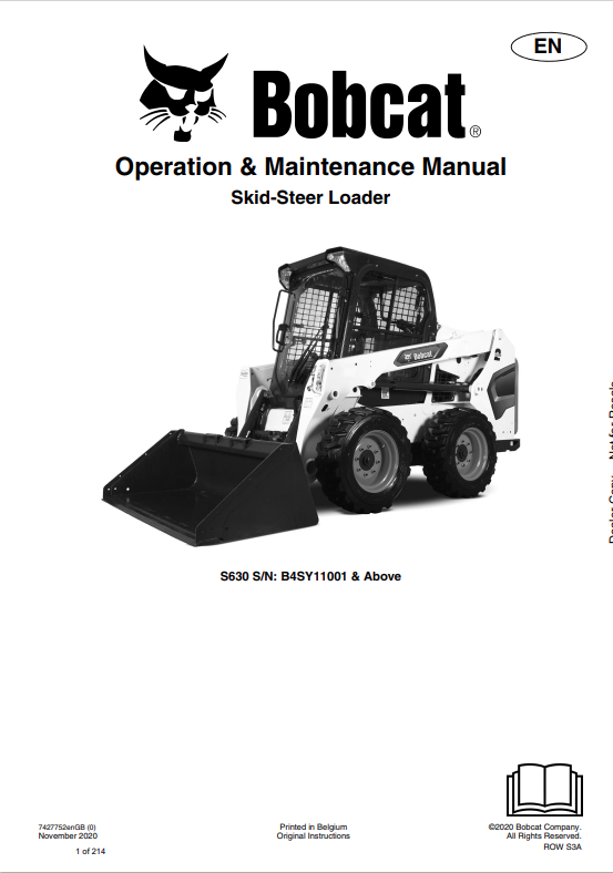 BOBCAT S630 SKID STEER LOADER OPERATION AND MAINTENANCE MANUAL 7427752 PDF
