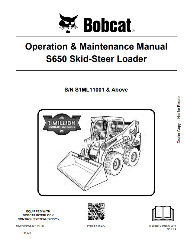 BOBCAT S650 SKID STEER LOADER OPERATION AND MAINTENANCE MANUAL 6990770 PDF