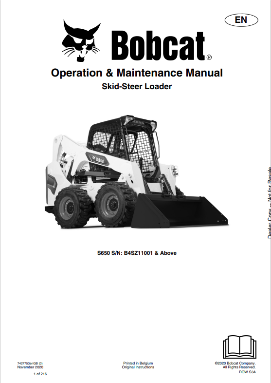 BOBCAT S650 SKID STEER LOADER OPERATION AND MAINTENANCE MANUAL 7427753 PDF