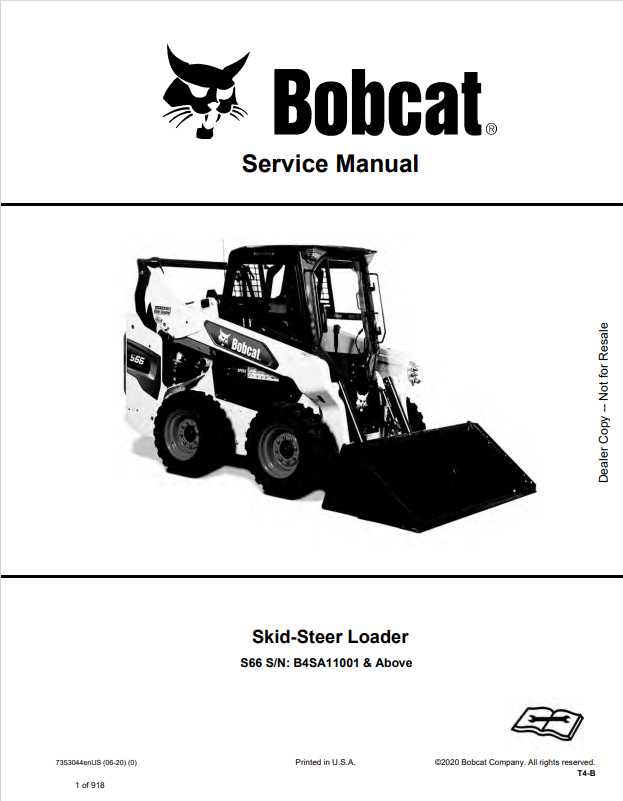 BOBCAT S66 SKID STEER LOADER SERVICE MANUAL 7353044 PDF