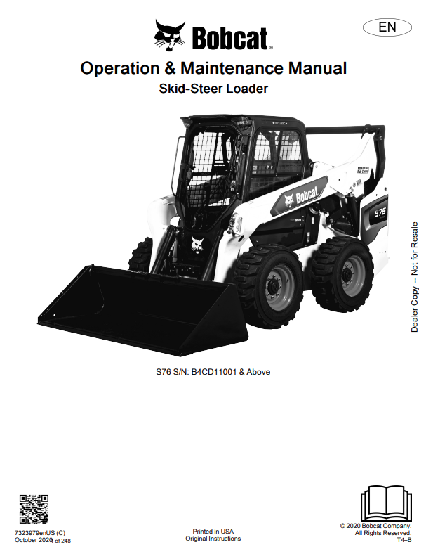 BOBCAT S76 SKID STEER LOADER OPERATION AND MAINTENANCE MANUAL 7323979 PDF