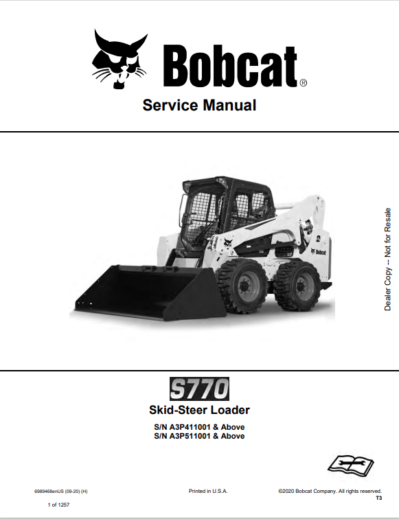 BOBCAT S770 SKID-STEER LOADER SERVICE MANUAL 6989468 PDF
