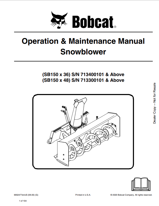 BOBCAT SB150 x 36, SB150 x 48 SNOWBLOWER OPERATION AND MAINTENANCE MANUAL 6902477 PDF