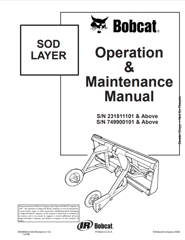 BOBCAT SOD LAYER OPERATION AND MAINTENANCE MANUAL 6900808 PDF