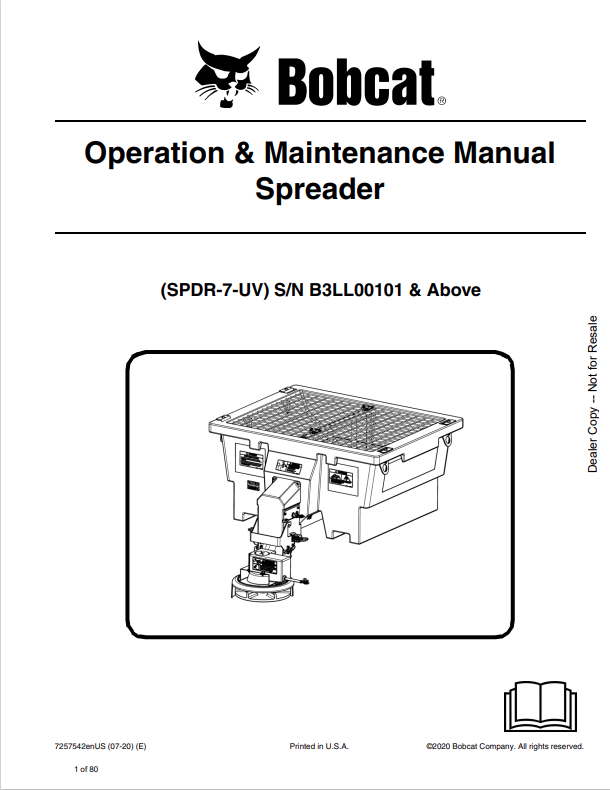 BOBCAT SPDR-7-UV SPREADER OPERATION AND MAINTENANCE MANUAL 7257542 PDF