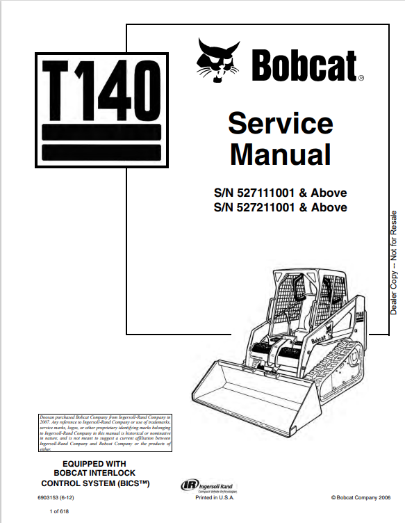 BOBCAT T140 COMPACT TRACK LOADER SERVICE MANUAL PDF