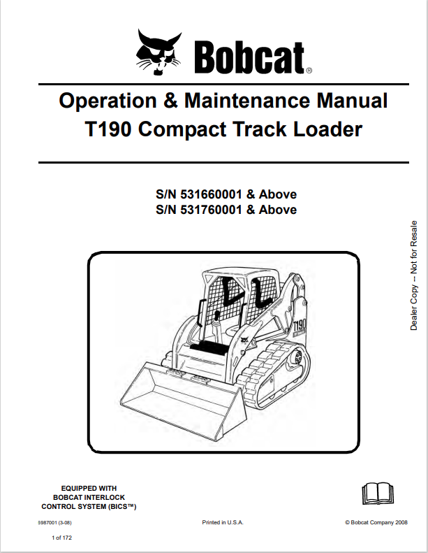 BOBCAT T190 COMPACT TRACK LOADER OPERATION AND MAINTENANCE MANUAL 6987001 PDF