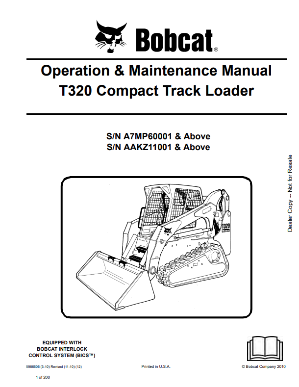 BOBCAT T320 COMPACT TRACK LOADER OPERATION AND MAINTENANCE MANUAL 6986606 PDF