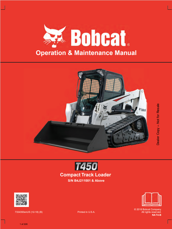 BOBCAT T450 COMPACT TRACK LOADER OPERATION AND MAINTENANCE MANUAL 7334393 PDF