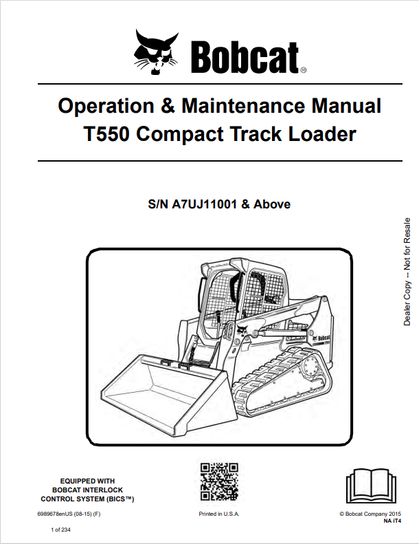 BOBCAT T550 COMPACT TRACK LOADER OPERATION AND MAINTENANCE MANUAL 6989678 PDF