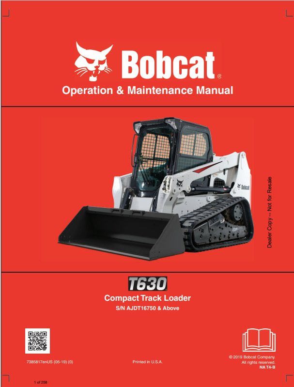 BOBCAT T630 COMPACT TRACK LOADER OPERATION AND MAINTENANCE MANUAL 7385817 PDF