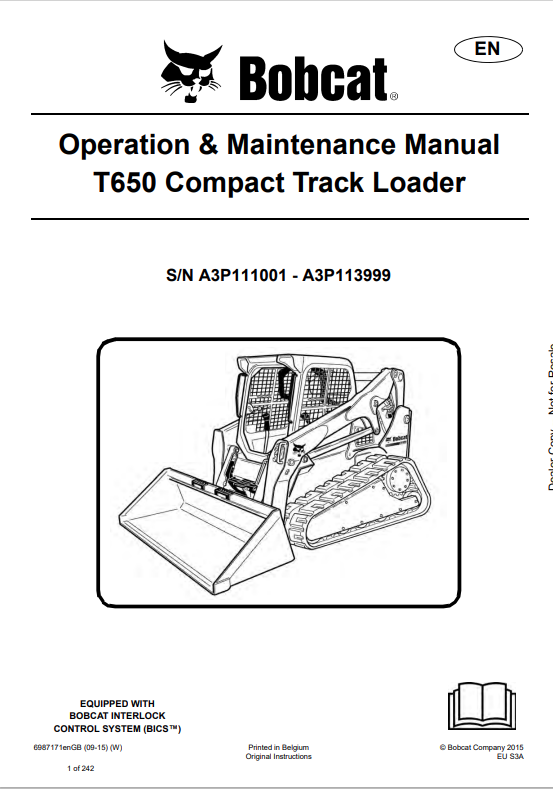 BOBCAT T650 COMPACT TRACK LOADER OPERATION AND MAINTENANCE MANUAL 6987171 PDF