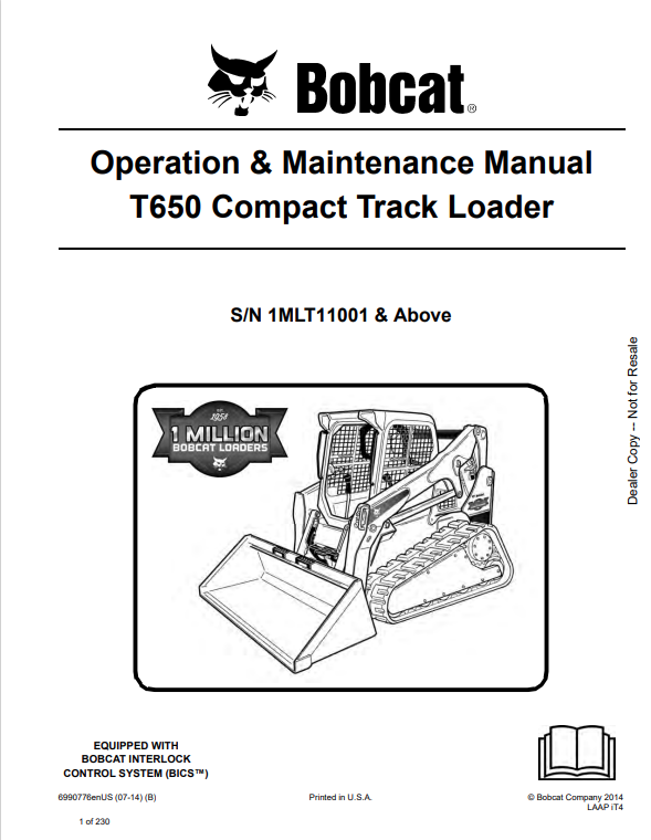 BOBCAT T650 COMPACT TRACK LOADER OPERATION AND MAINTENANCE MANUAL 6990776 PDF