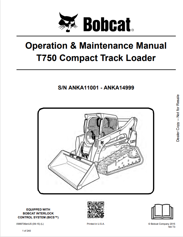 BOBCAT T750 COMPACT TRACK LOADER OPERATION AND MAINTENANCE MANUAL 6989736 PDF