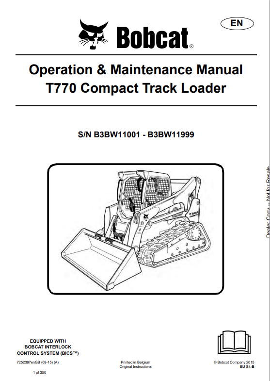 BOBCAT T770 COMPACT TRACK LOADER OPERATION AND MAINTENANCE MANUAL 7252397 PDF