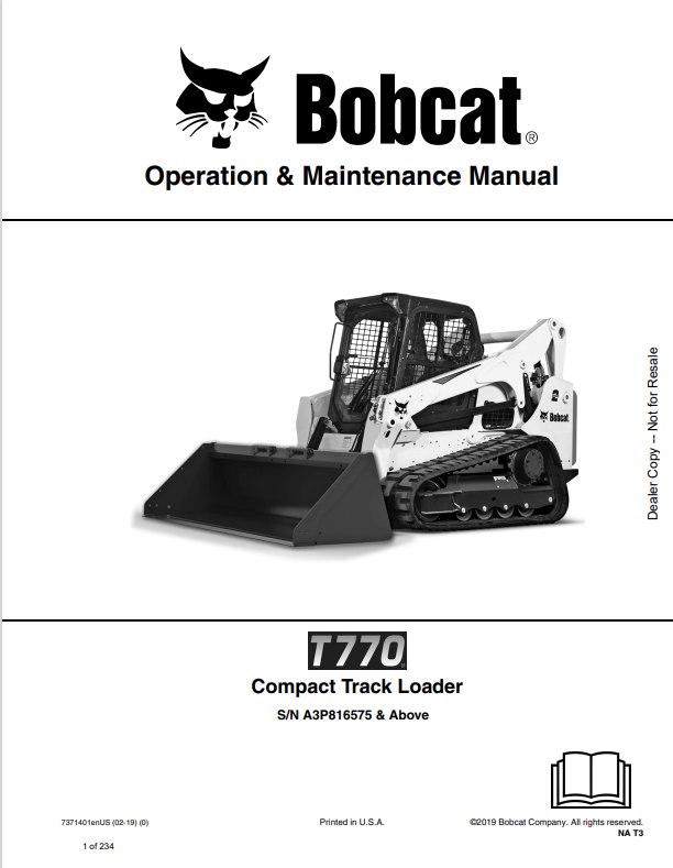 BOBCAT T770 COMPACT TRACK LOADER OPERATION AND MAINTENANCE MANUAL 7371401 PDF