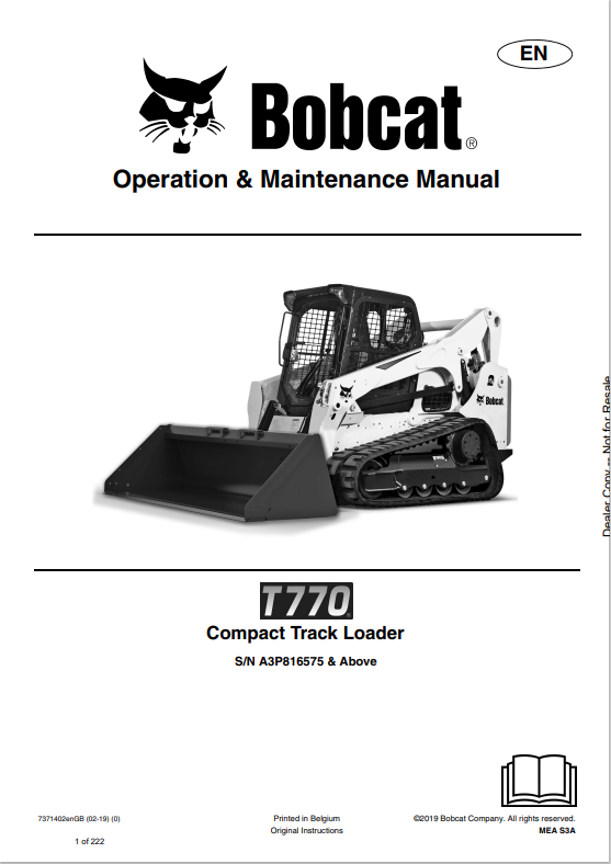 BOBCAT T770 COMPACT TRACK LOADER OPERATION AND MAINTENANCE MANUAL 7371402 PDF