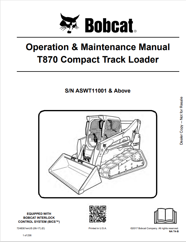 BOBCAT T870 COMPACT TRACK LOADER OPERATION AND MAINTENANCE MANUAL 7248301 PDF