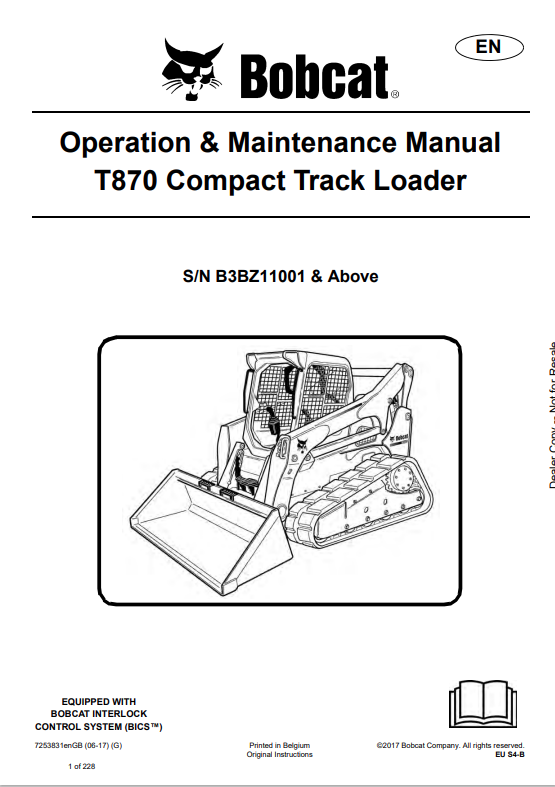 BOBCAT T870 COMPACT TRACK LOADER OPERATION AND MAINTENANCE MANUAL 7253831 PDF