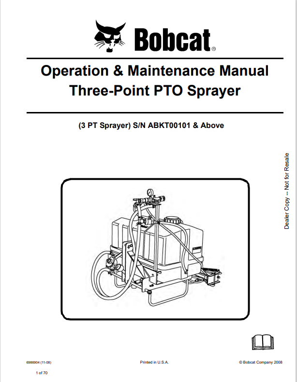 BOBCAT THREE POINT PTO SPRAYER OPERATION AND MAINTENANCE MANUAL 6986904 PDF